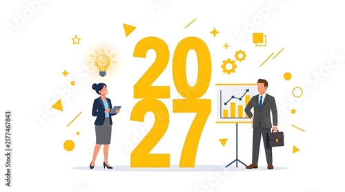 Business professionals planning for the future with a focus on the year 2027 success