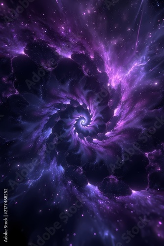 Dark fractal nebula pattern with glowing purple and teal cosmic geometry 