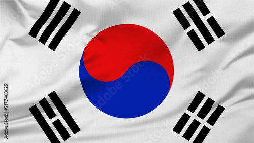 South Korea Flag Wind Waving Close Up