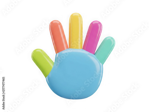 Colorful 3d hand shape icon with rainbow fingers isolated on transparent background