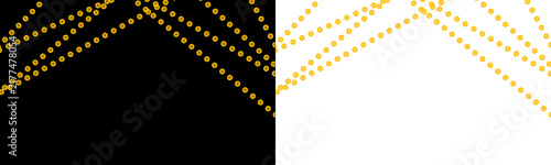 Abstract golden dotted lines forming geometric peaks on black and white backgrounds for modern digital connectivity and data design