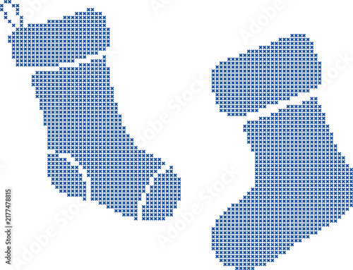 Pair of blue stockings stitch pattern for holidays
