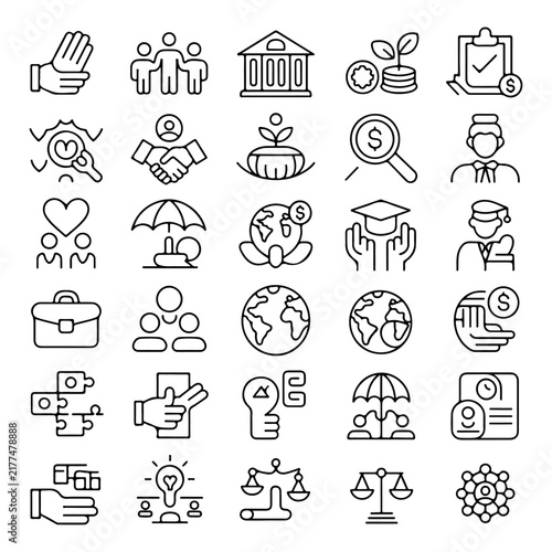 Social policy government welfare and community line icons.