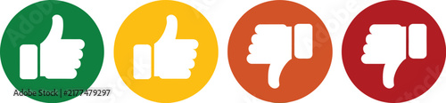 Rating, and feedback scale symbol, circle outline design, excellent good average poor and bad thumb color signs, customer satisfaction, review evaluation, isolated on white background.