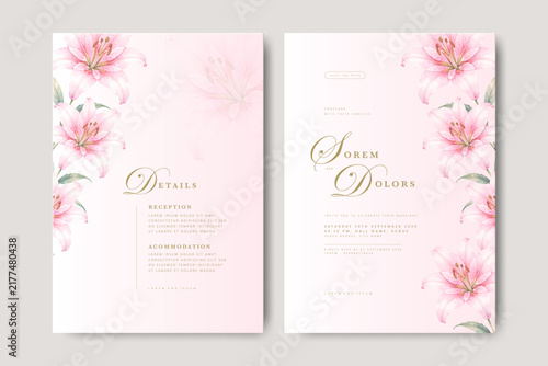 beautiful wedding invitation card with lily flower watercolor