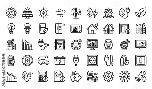 Sustainable Energy Efficiency and Green Technology Line Icon Collection