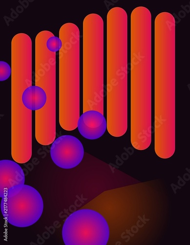 Canvas Print Abstract digital background with glowing red bars and purple orbs
