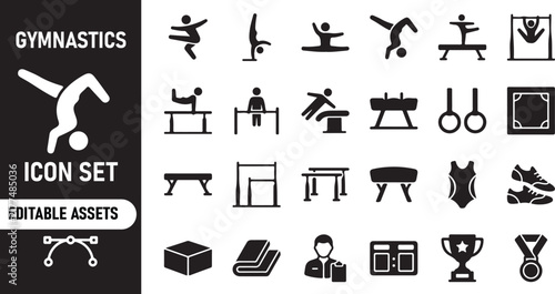 Gymnastics sport icon set for athletic competition