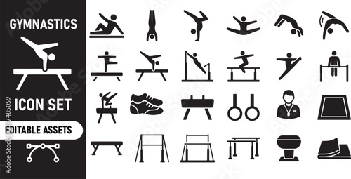 Gymnastics sport icon set for athletic competition