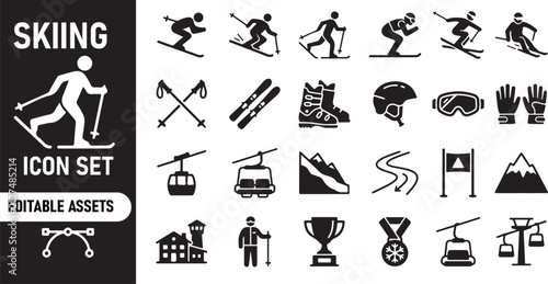 Set of black skiing and winter sports icons