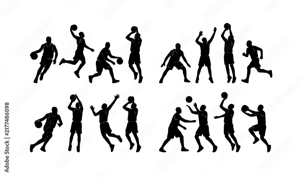 Obraz premium Street basketball player silhouette collection with action poses for four on four sports vector design