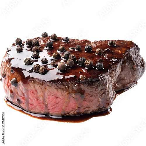 French-Style Peppercorn Steak for National Steak au Poivre Day Isolated on White Background