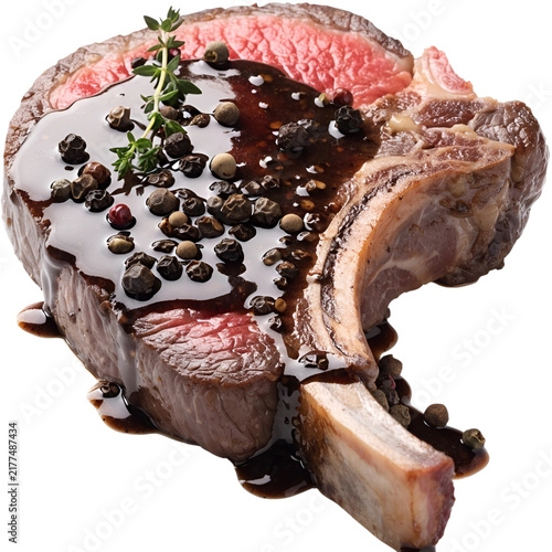 French-Style Peppercorn Steak for National Steak au Poivre Day Isolated on White Background