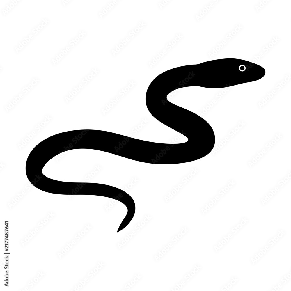Fototapeta premium Black snake slithering illustration - A sleek black snake in motion, illustrated with smooth curves for a clean and dynamic vector design.