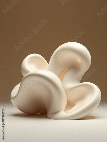 Alabaster Ivory Liquid Sculptural Forms with Soft Champagne Reflections Abstract Background