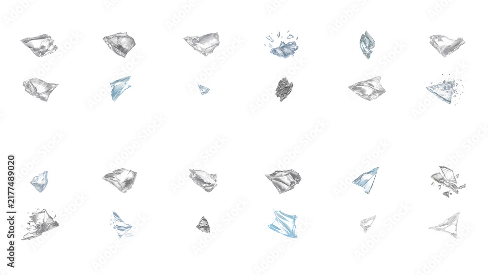 Fototapeta premium Set of broken glass shards and sharp crystal fragments isolated on transparent background