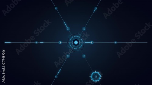 Futuristic hud interface with glowing hexagonal data nodes and network connection lines