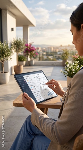 Mobile Telehealth Practice with Doctor Using Anti Glare Tablet Outdoors