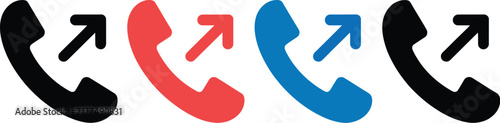 Canvas Print A row of telephone handset icons showing outgoing call history, one highlighted in red with an arrow, representing recent calls, phone logs, communication, and vector design