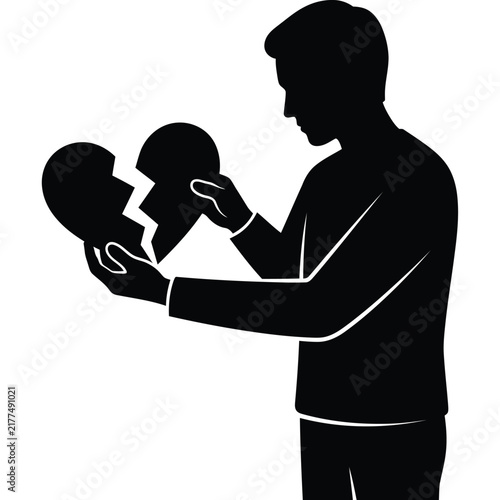 Photography silhouette black and white holding two halves of a broken heart together vector