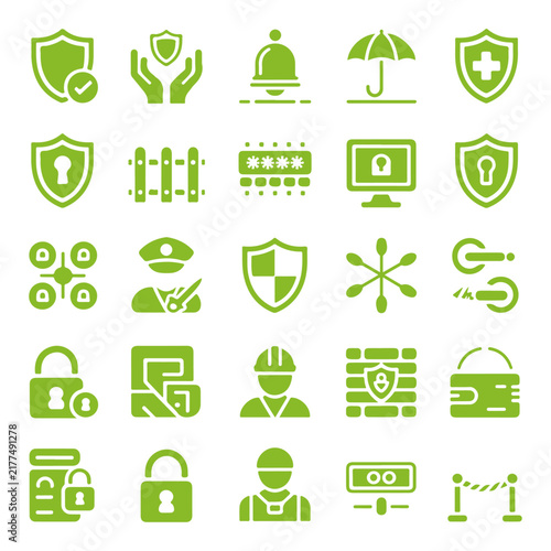 Protection security safety and cyber defense line vector icons.