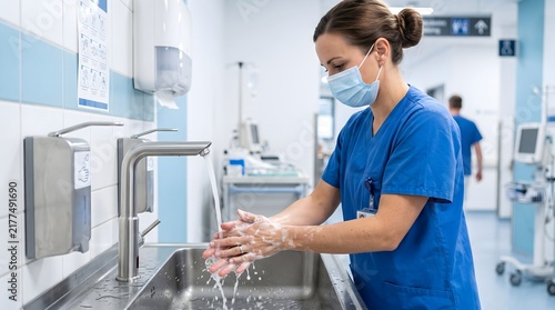 Global Handwashing Day Healthcare Professional Washing Hands with Soap and Water