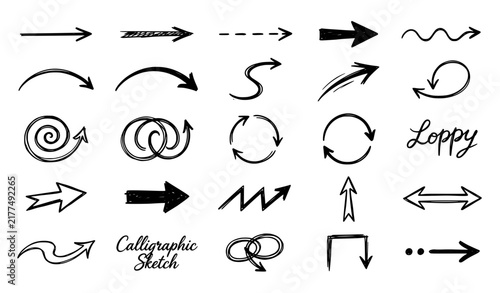 Hand Drawn Vector Arrows Sketch Style Business Education Set