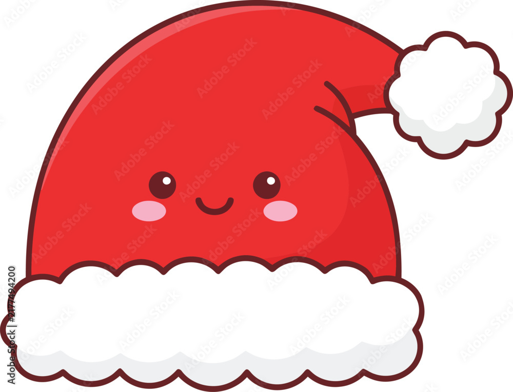 Obraz premium Cute cartoon santa hat with smiling face isolated on transparent background