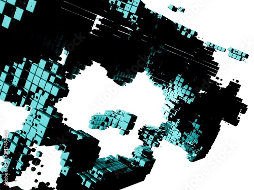 Obraz na płótnie Digital Matrix Grid Disintegration and Data Collapse Abstract Background (Cyan)