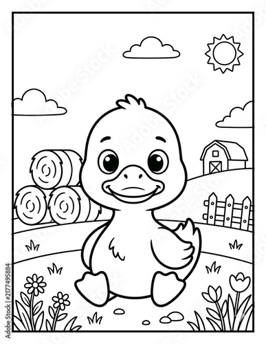 Fotografie Farm Animal Coloring Page for Kids | Duck Coloring Page