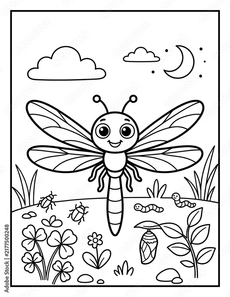 Obraz premium Insect Coloring Page for Kids | Printable Insect Coloring Sheet for Kids