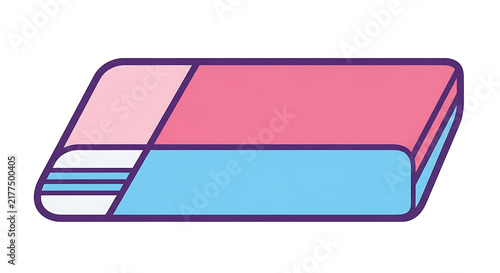 Stylized illustration of a pink and blue eraser, with a purple outline, representing correction, mistakes, and editing in a clean, modern style