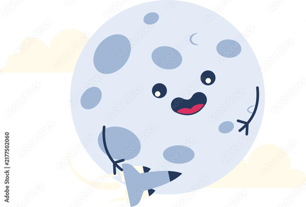 Naklejka premium Cute Kawaii Moon Character Illustration