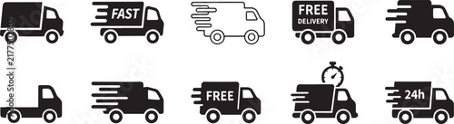 Fast delivery truck icon set free shipping order speed service vector illustration