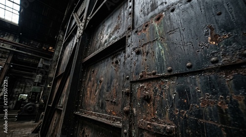 Rusted Industrial Metal Door in an Old Factory