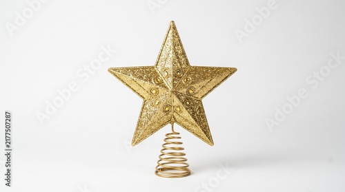 Glittery Gold Star Christmas Tree Topper on White Background