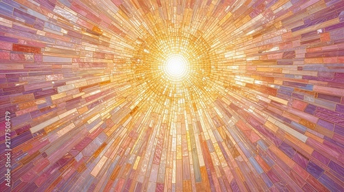 Radiant mosaic sunburst background with golden light