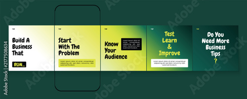 Green social media carousel template design. Modern, colorful carousel banner template for Instagram marketing. Editable LinkedIn carousel design