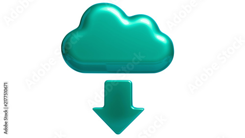 An abstract cloud icon with an arrow representing cloud storage with download and upload channels on a transparent background. Icon for cloud storage or cloud service.