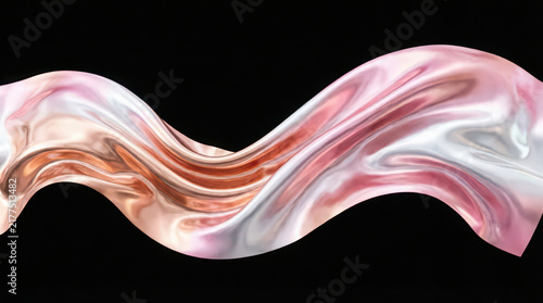 Abstract rose gold liquid metal wave on black background.