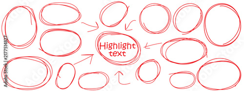 abstract hand drawn red scribble circle sketch vector set. hand drawn scribble oval lines, vector illustration.