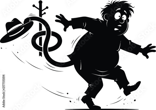 Funny Man Running Black Silhouette Cartoon Character