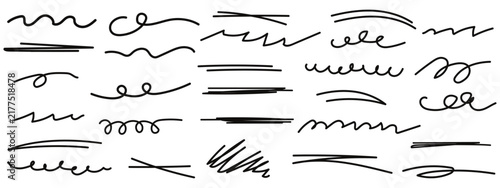 set of artistic black marker, underline. hand drawn doddle underline scribble elements vector illustration.