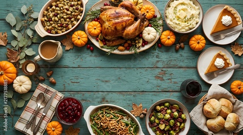 A bountiful and heartwarming thanksgiving feast complete with roasted turkey delicious sides and autumnal decorations creating a memorable and joyous holiday experience for all