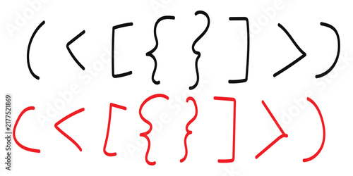 set of doddle black red first second and third bracket. hand drawn black red bracket vector illustration.