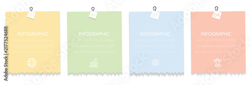 Design template business infographic with 4 step torn paper concept. Creative banner,label vector. 