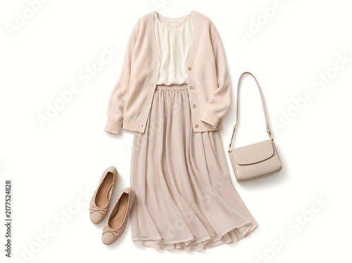 Elegant Women's Feminine Casual Wardrobe Isolated on White