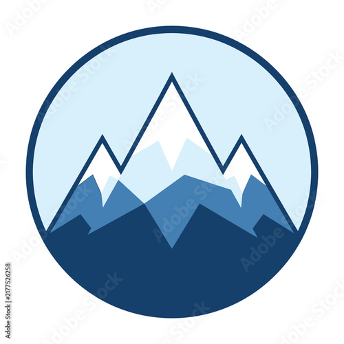 Mountain range landscape in blue tones circle logo