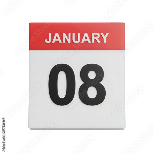 Calendar showing january 8 date with red and white colors