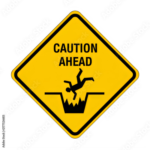 Caution ahead warning sign with dog silhouette